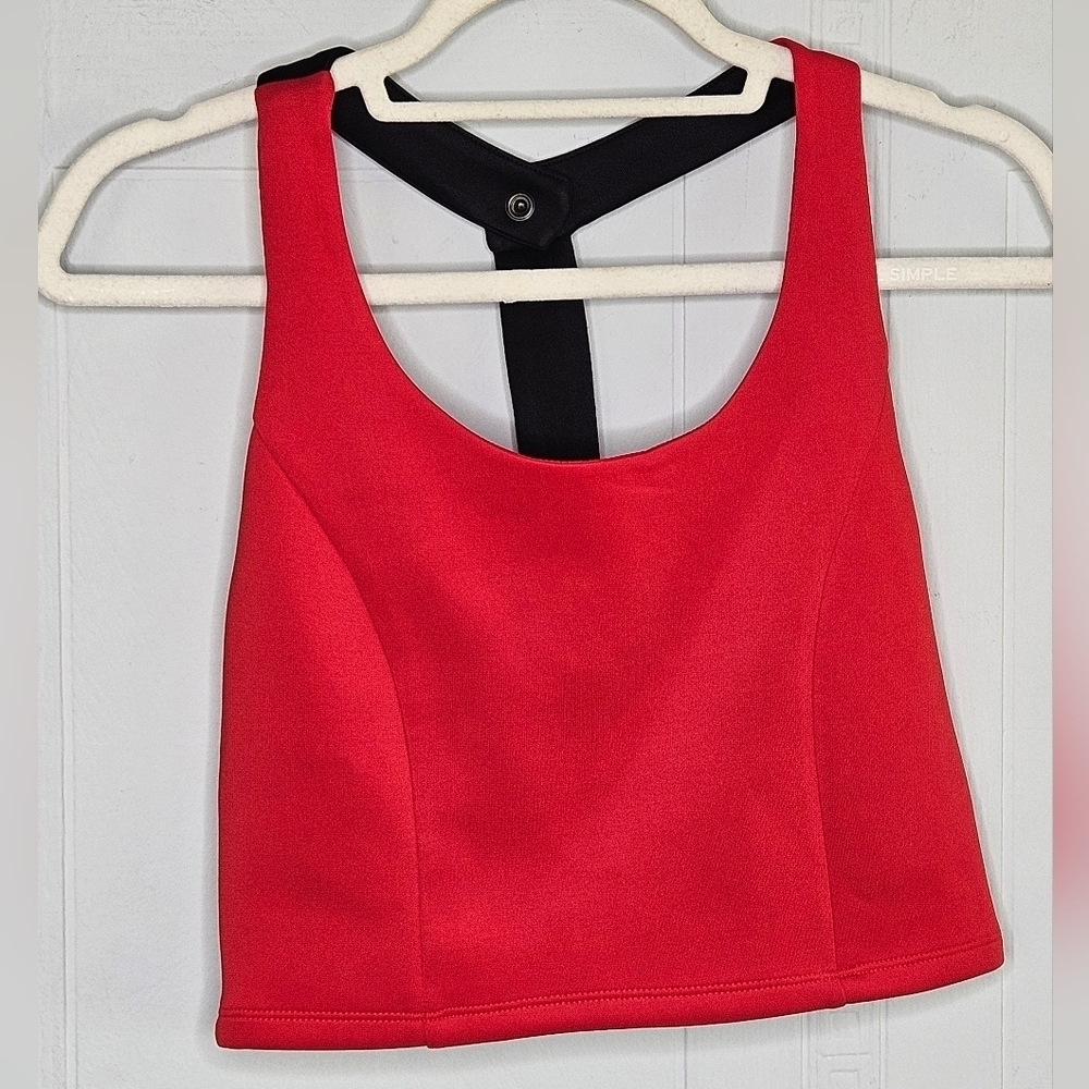 Forever 21 Red Lined Crop Top Black T-strap Back Sz M NWOT